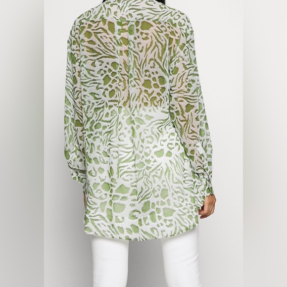Topshop Green and White Patterned Blouse - Picture 3 of 8